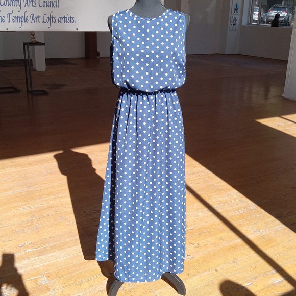 Dresses & Skirts - Navy and white polka dot sleeveless maxi dress